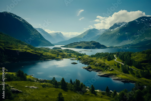 Beautiful view of the fjord in Norway. Nature and travel background. © leo_nik
