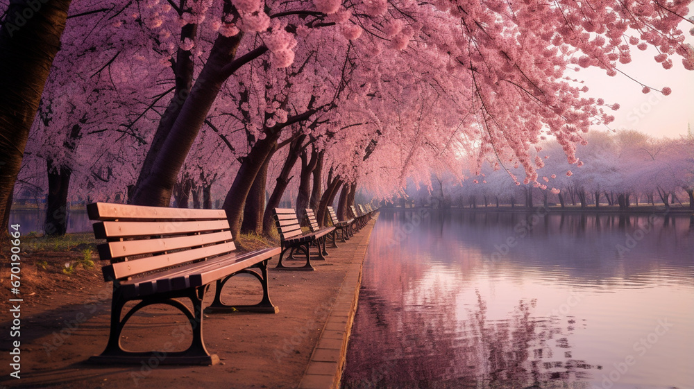 pink sakura flowers in the park