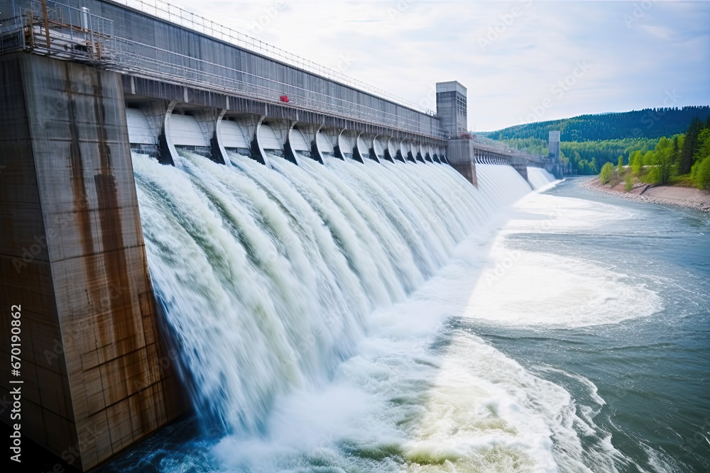 Dam with water producing electricity