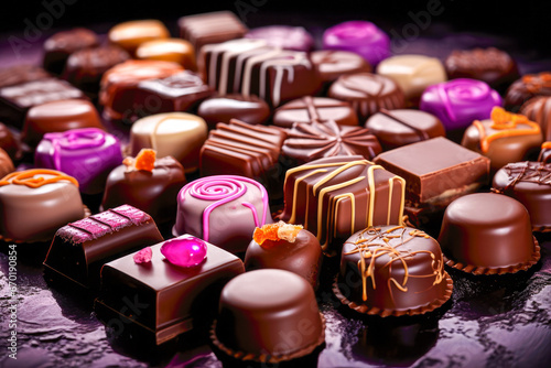 Assorted chocolates on a dark background. © mila103