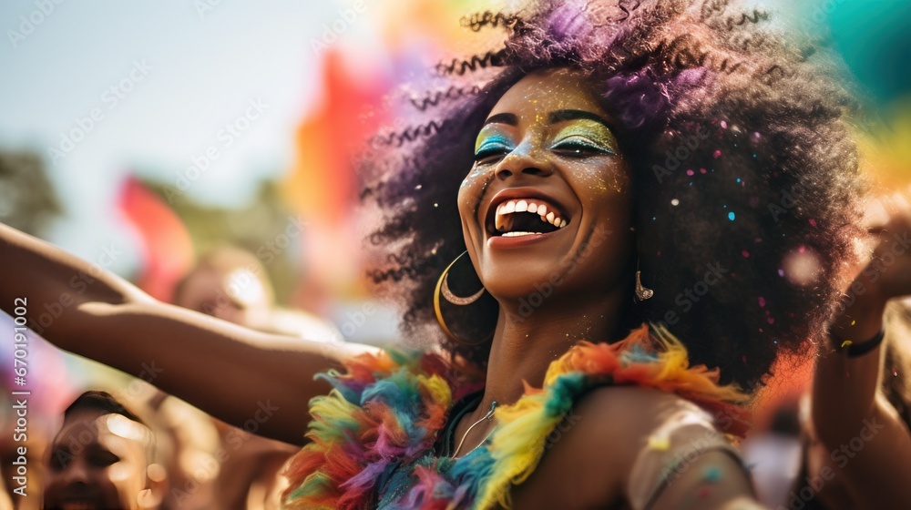 Young black woman dancing in the crowd at outdoor music festival, golden hour, generative ai Young black woman dancing in the crowd at outdoor music festival, golden hour, generative ai