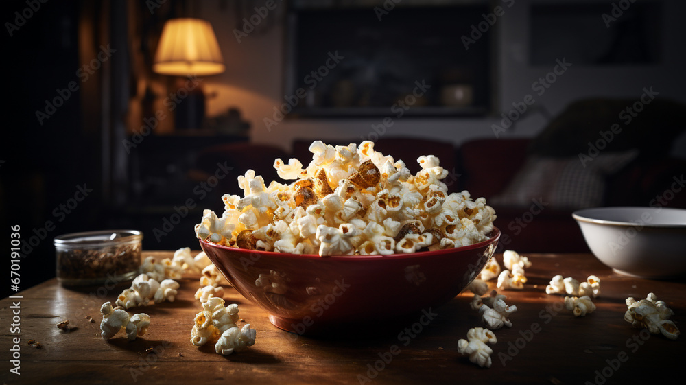 popcorn in bowl on table popcorn in bowl on table