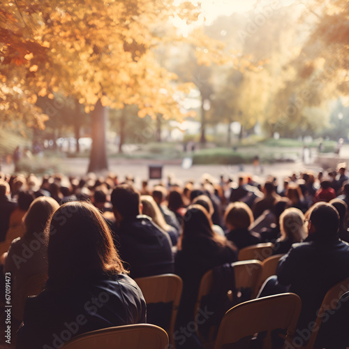 Sunny Fall Day Seminar in the Park: Blurred Business People Attend a Meeting and Conference, Generative AI