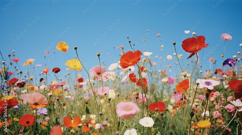 Vibrant Wildflower Field with Clear Blue Sky