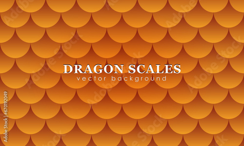 Wallpaper with pattern of golden dragon, mermaid or fish scales, snake or reptile skin texture for desktop, packaging, wrapping paper. Abstract background with yellow roof tiles or honeycomb