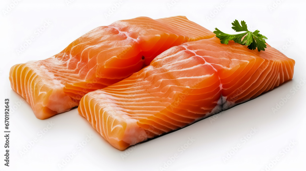 Chopped fresh raw salmon isolated on white. Chopped fresh raw salmon isolated on white.