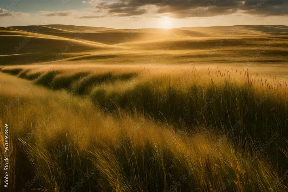 Obraz premium wheat field at sunset