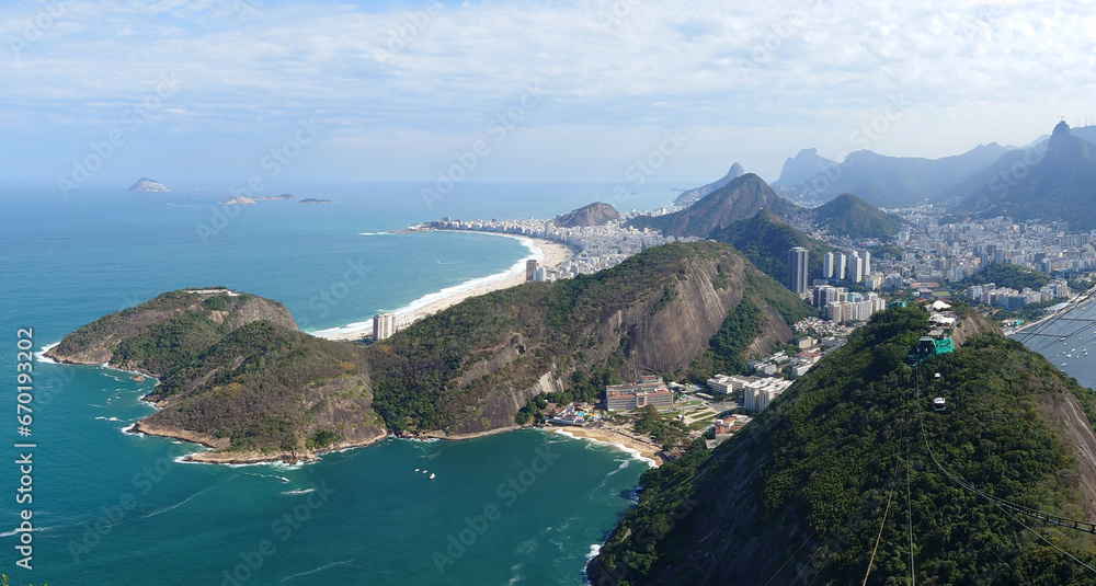 Panoramic aerial view from the top of Sugarloaf Mountain in the city of Rio de Janeiro