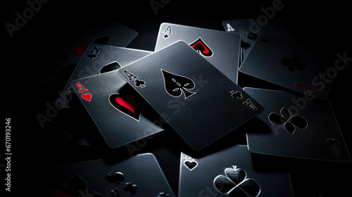 illustration of playing cards on black background with shallow depth of field