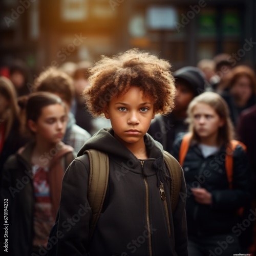 Schoolyard safety, boy fighting for kids rights, save the children, help for boys, prevention, kids safety, kids education, generative AI, JPG © Exploration Matters