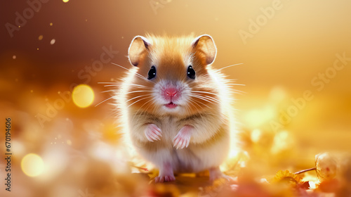 Cute hamster, macro photo with blur background. © leo_nik