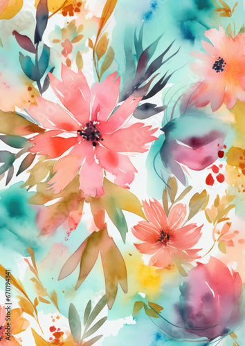 Beautiful watercolor floral wrapping paper or graphic design backdrop / background — Portrait orientation — High resolution