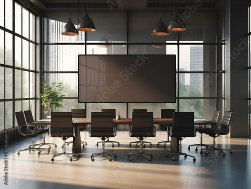 Empty conference room with desk and chairs, business meeting room, empty seminar or training room, business discussion area, business meeting room interior