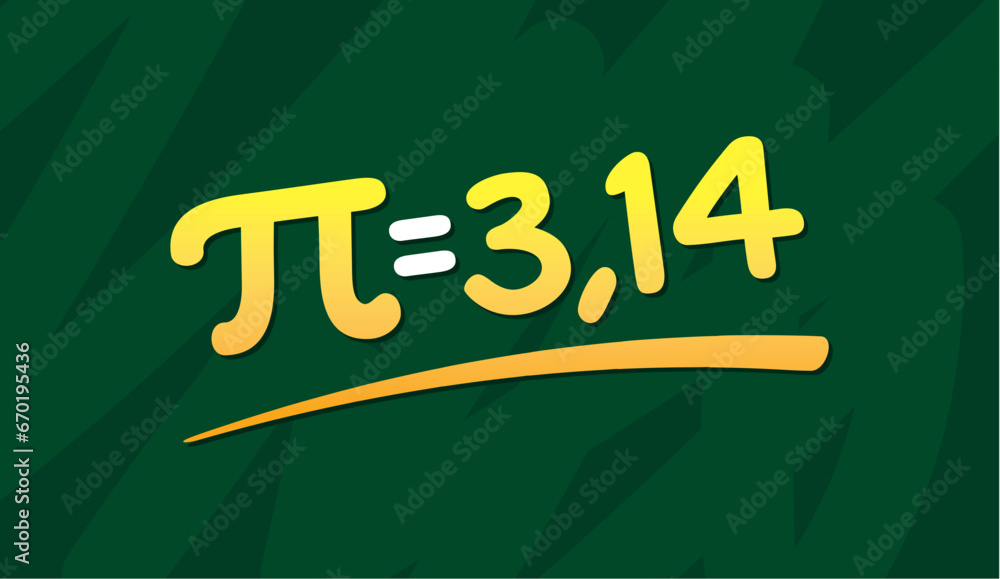pi symbol, equals symbol and pi number on green background. pi number