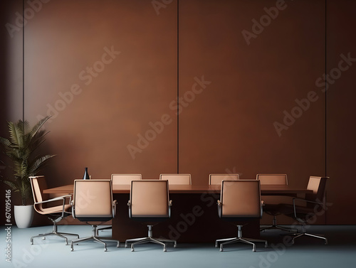 Empty conference room with desk and chairs, business meeting room, empty seminar or training room, business discussion area, business meeting room interior photo