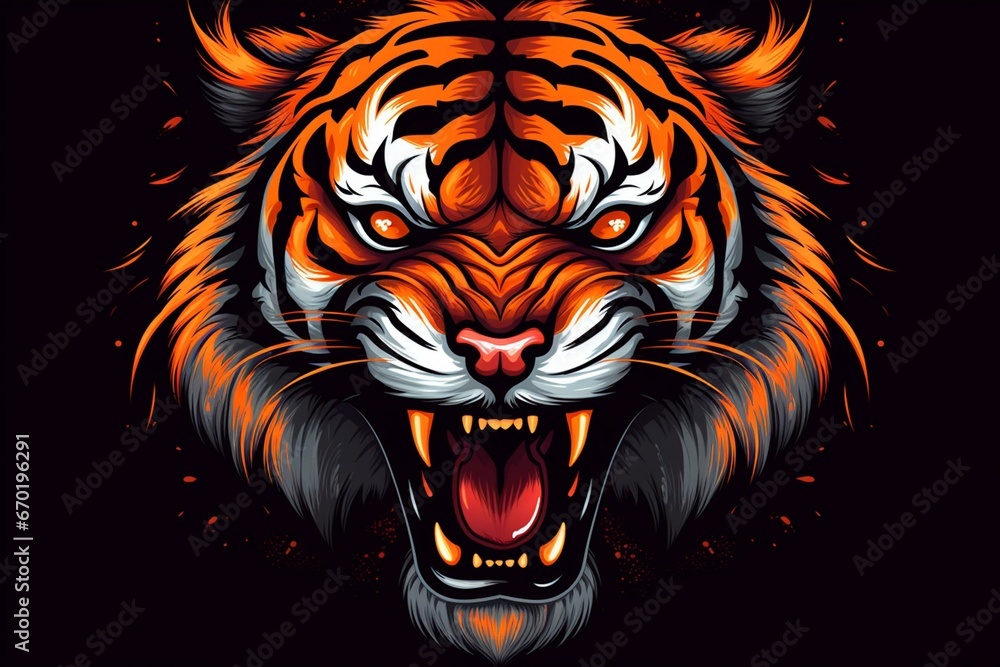 Illustration of a fierce tiger mascot. Generative AI