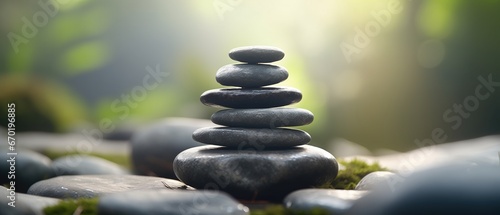 Canvas Print Minimalist tranquil meditation Zen garden with candles and stacked rock balancing stones art