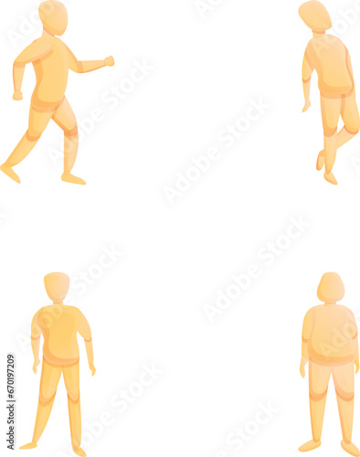 Mannequin icons set cartoon vector. Different new mannequin. Equipment for atelier and shop