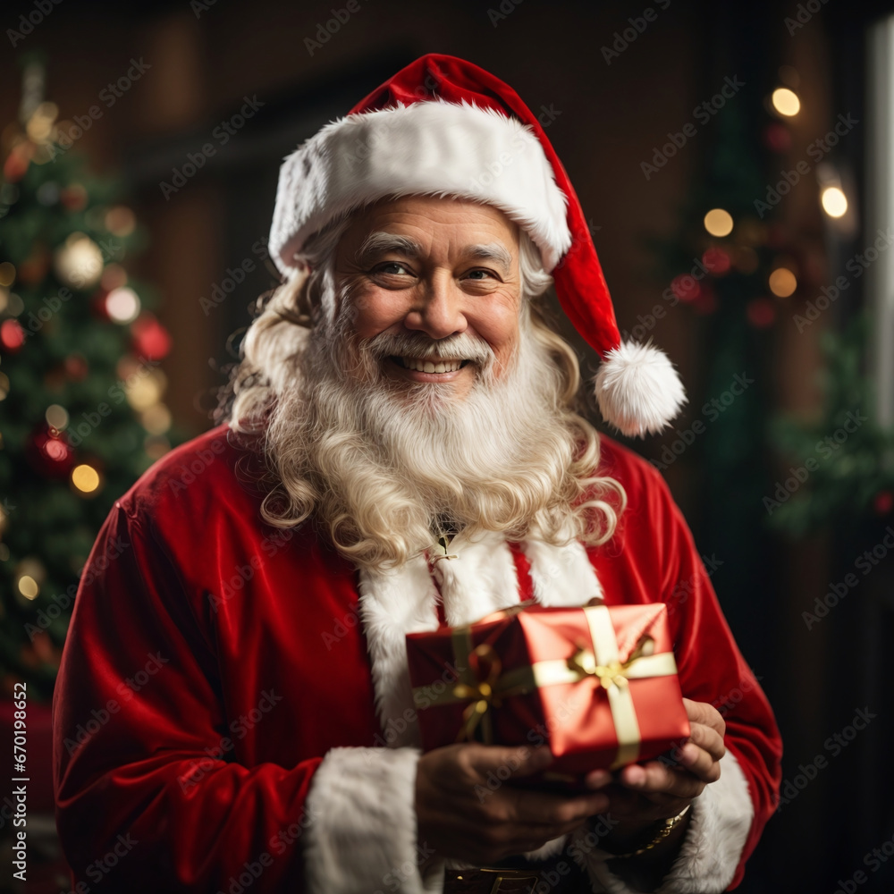 Jolly Santa with Gift, Blurred Festivity Jolly Santa with Gift, Blurred Festivity
