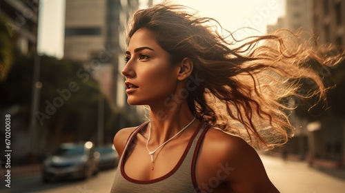 Young Mexican woman is jogging outside