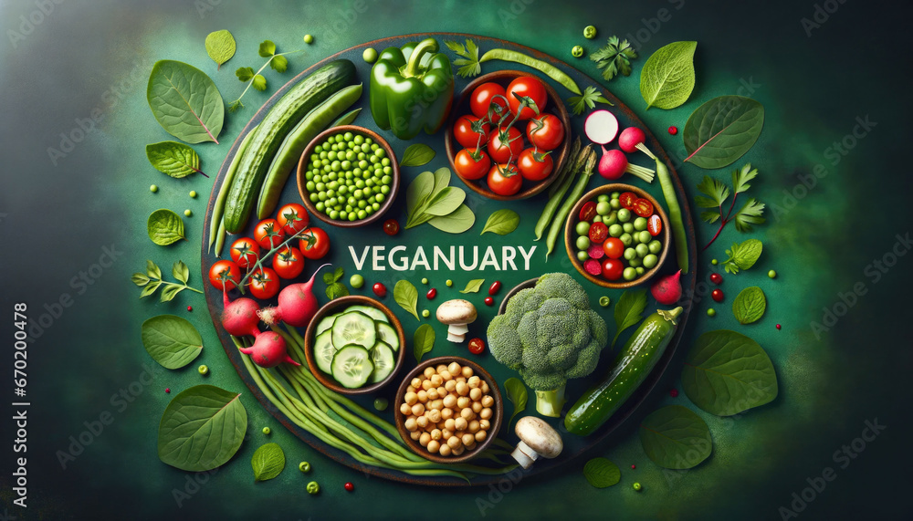 Vegetarian concept from vegetables, fruits and plant based protein food ...