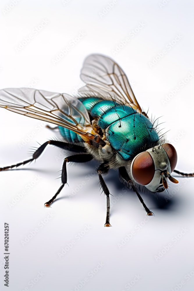 Macro view of fly on white surface with white background. Macro view of fly on white surface with white background.
