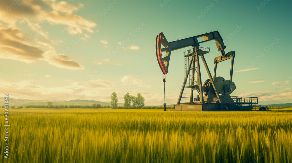 Oil pump in green field. Oil pump in green field.