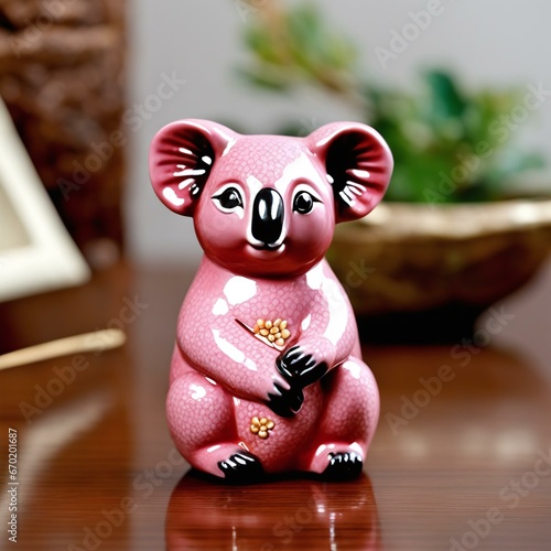 Cheerful Koala Charm: Small Pink Decorative Figurine, Adorable and Smiling © Hikari 