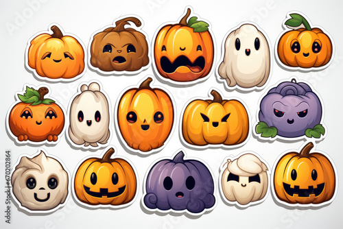 Minimalist pumpkins and ghost halloween sticker design