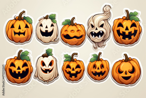 Minimalist pumpkins and ghost halloween sticker design © LFK