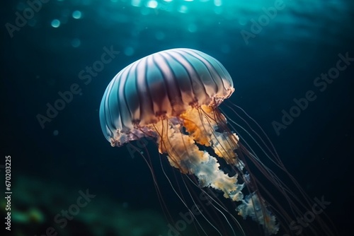 Underwater jellyfish, beautiful background, wallpapers. Generative AI