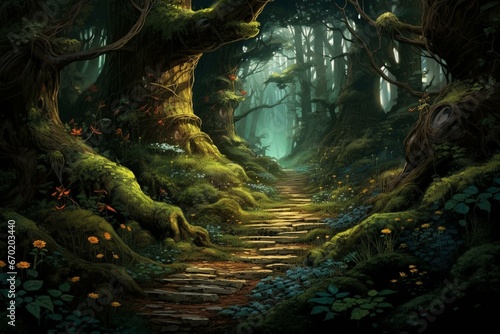 Enchanting woodland scene. Generative AI