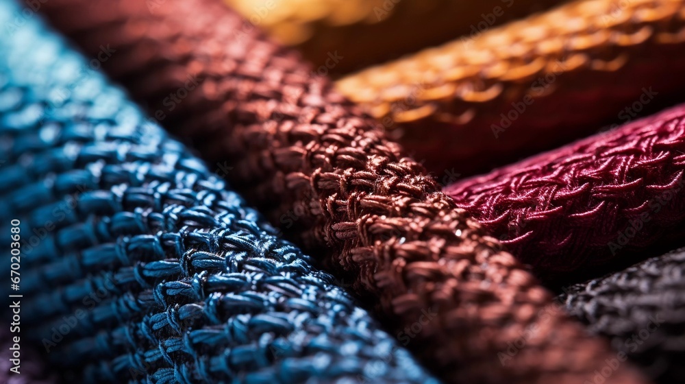 Fabric Fibers: Macro View of Interlaced Textures in Vivid Colors - obrazy, fototapety, plakaty 