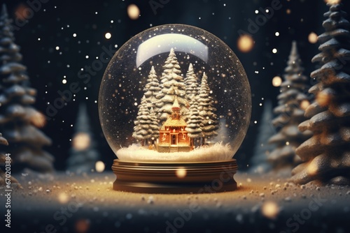 A snow globe featuring a miniature house inside. Perfect for winter-themed designs or holiday decorations.