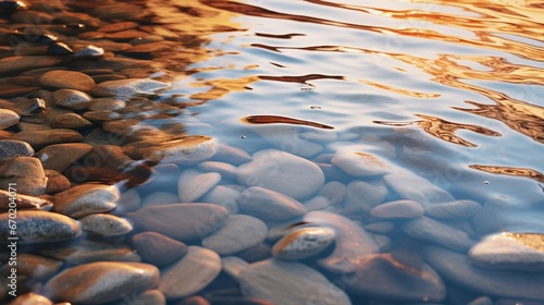 Serenity in Nature: Smooth Pebbles Submerged in Clear Water