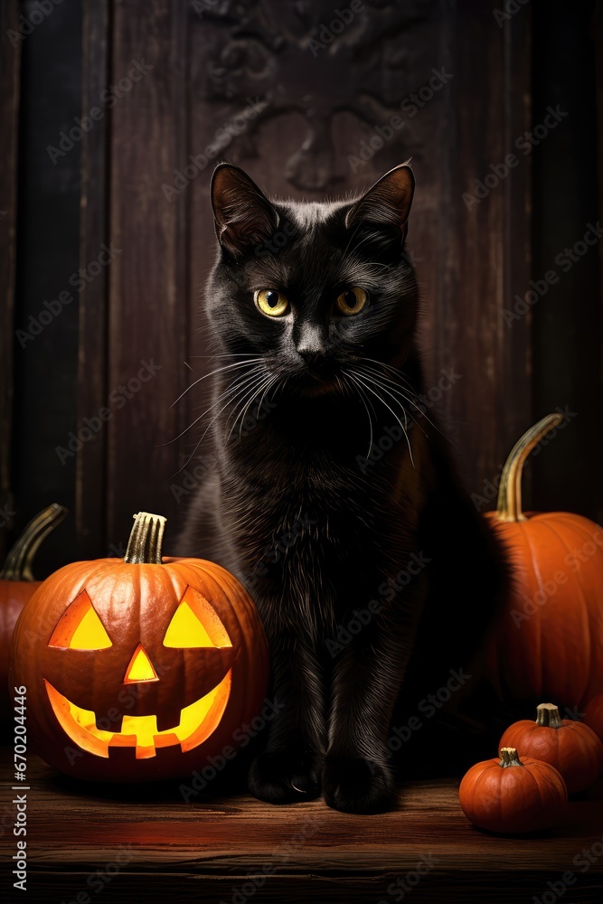 Halloween cat with pumpkin Halloween cat with pumpkin