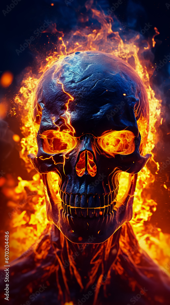 Skull with glowing eyes and flame in its mouth. Skull with glowing eyes and flame in its mouth.