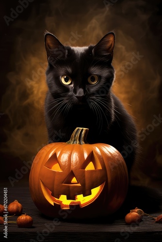 Halloween cat with pumpkin © BrandwayArt