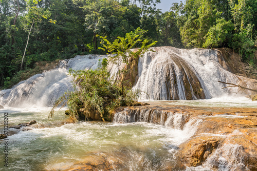 Beautiful Agua azul cascades and  waterfalls in Mexican jungles.