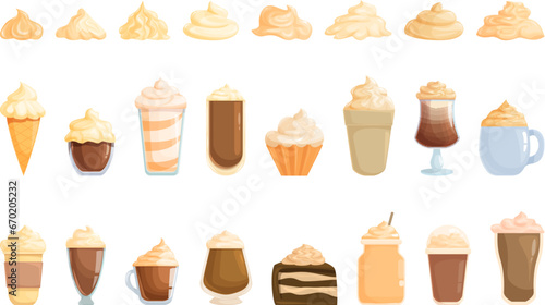 Ice vanilla foam icons set cartoon vector. Cake cream. Ice frozen foam cooking