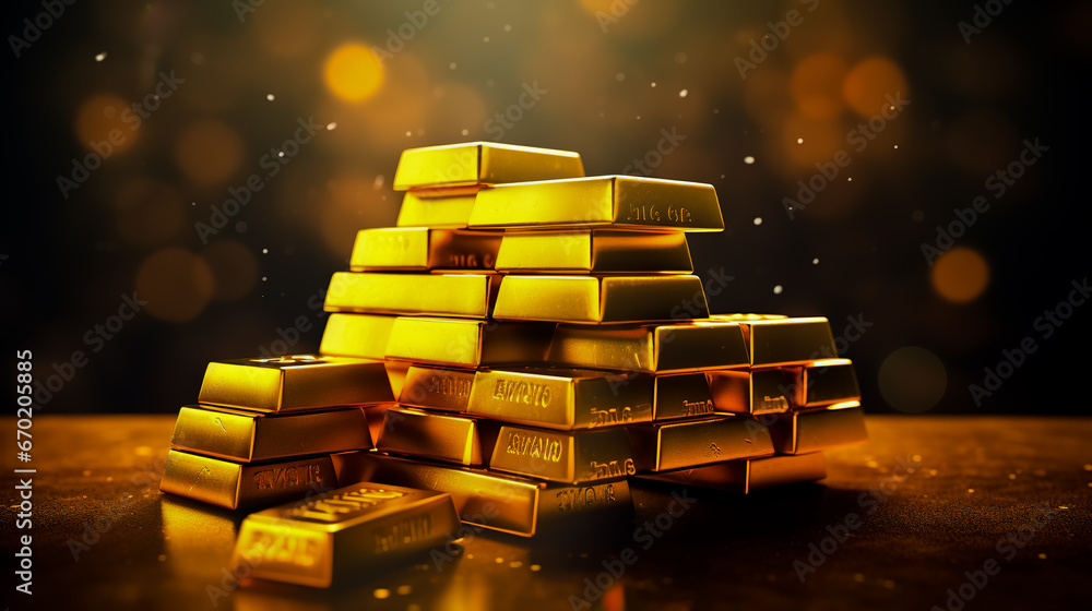 Stacks of pure gold bar on dark background. Represent business and finance concept idea. Stacks of pure gold bar on dark background. Represent business and finance concept idea.