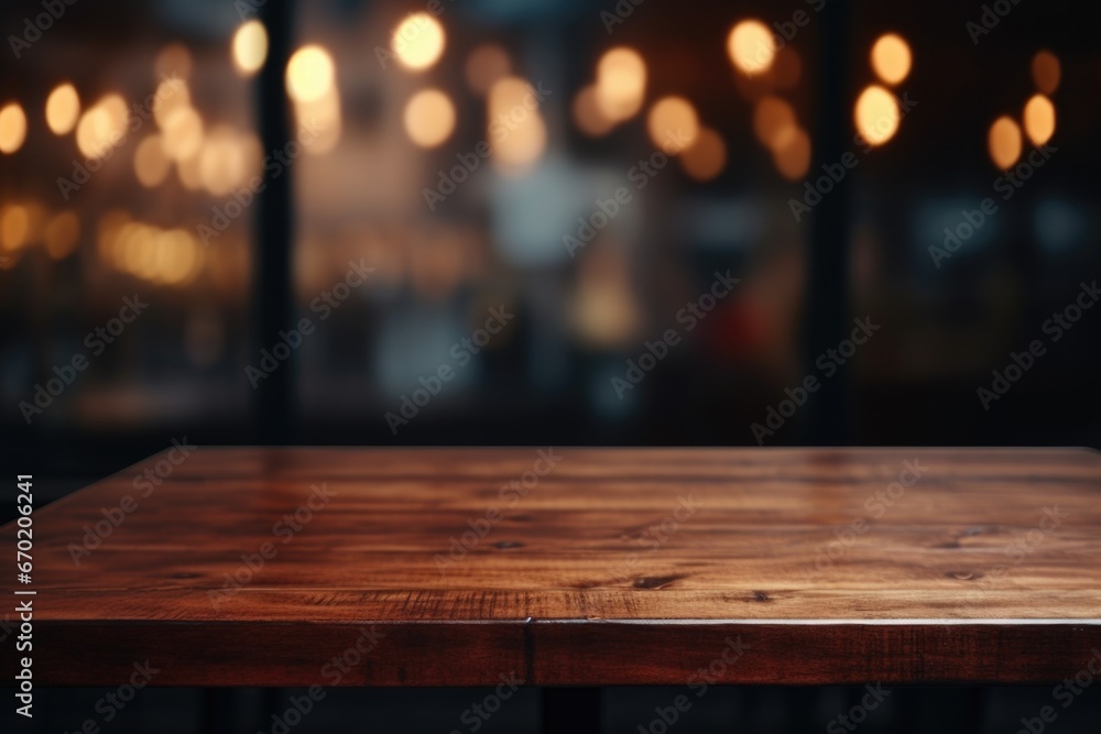 A simple yet stylish wooden table with beautifully lit background lights. Perfect for adding warmth and ambiance to any space. Ideal for interior design concepts or creating a cozy atmosphere