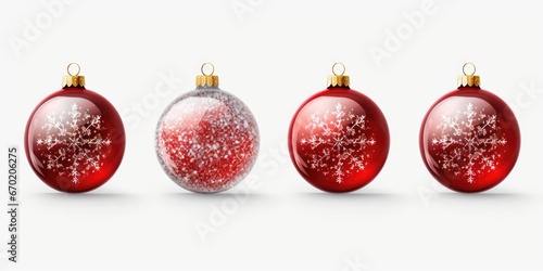 Three red Christmas balls with snowflakes on them. Perfect for holiday decorations or festive designs