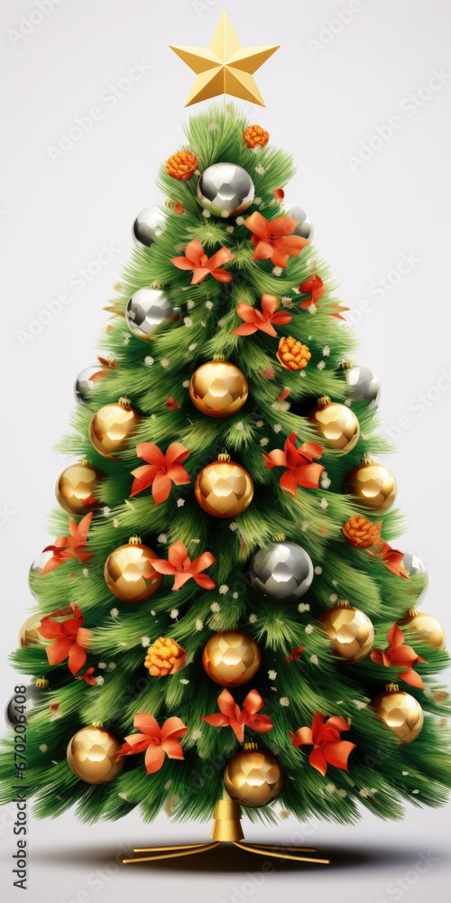 A beautiful Christmas tree adorned with gold and silver ornaments. Perfect for adding a touch of elegance to your holiday decorations A beautiful Christmas tree adorned with gold and silver ornaments. Perfect for adding a touch of elegance to your holiday decorations