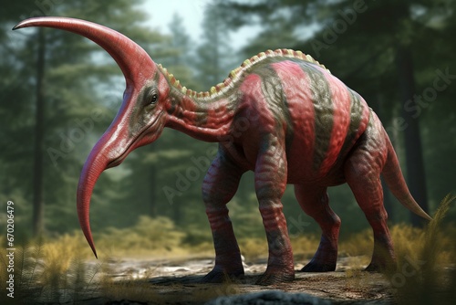 3D illustration of Parasaurolophus walkeri from the Cretaceous era. Generative AI