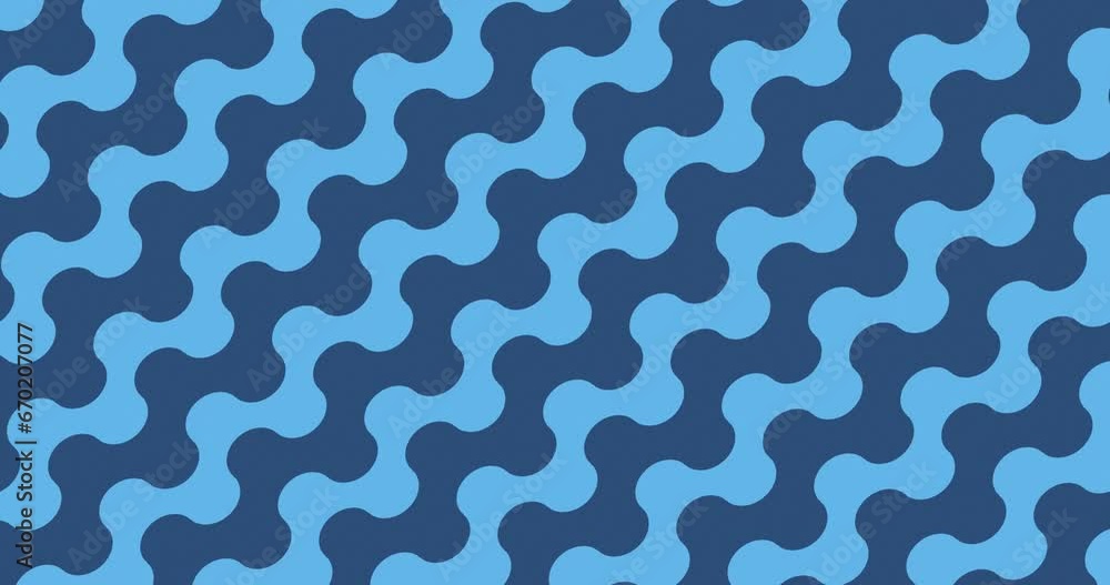 Curved and wavy zigzag lines of stripes moving diagonally over a blue color background. geometric pattern. Flat minimalistic seamless looped animated video. Curved and wavy zigzag lines of stripes moving diagonally over a blue color background. geometric pattern. Flat minimalistic seamless looped animated video.