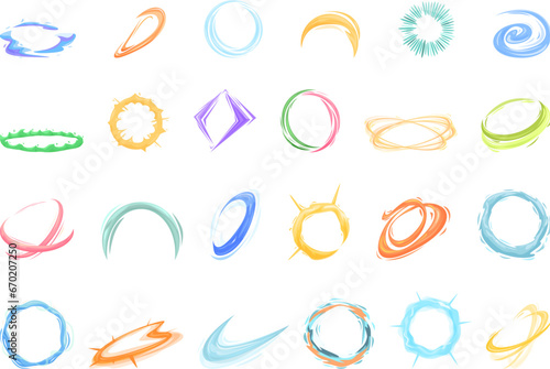 Ring energy flare icons set cartoon vector. Magic light glow. Effect circle portal