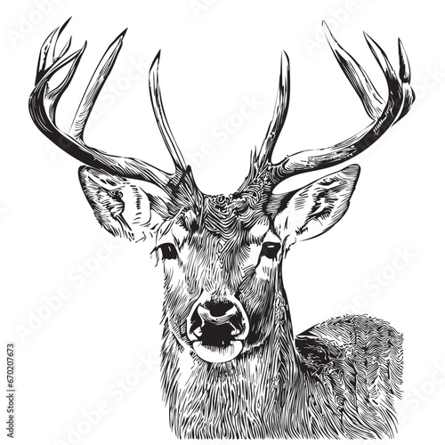 Deer face sketch hand drawn in doodle style illustration