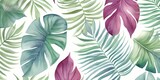 Tropical seamless pattern with leaves. Watercolor background with tropical leaves