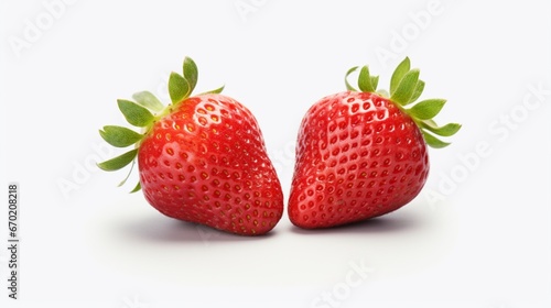 Strawberries on their own. Whole and half strawberries on a white backdrop